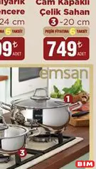 EMSAN CAM KAPAKLI ÇELİK SAHAN 20 CM